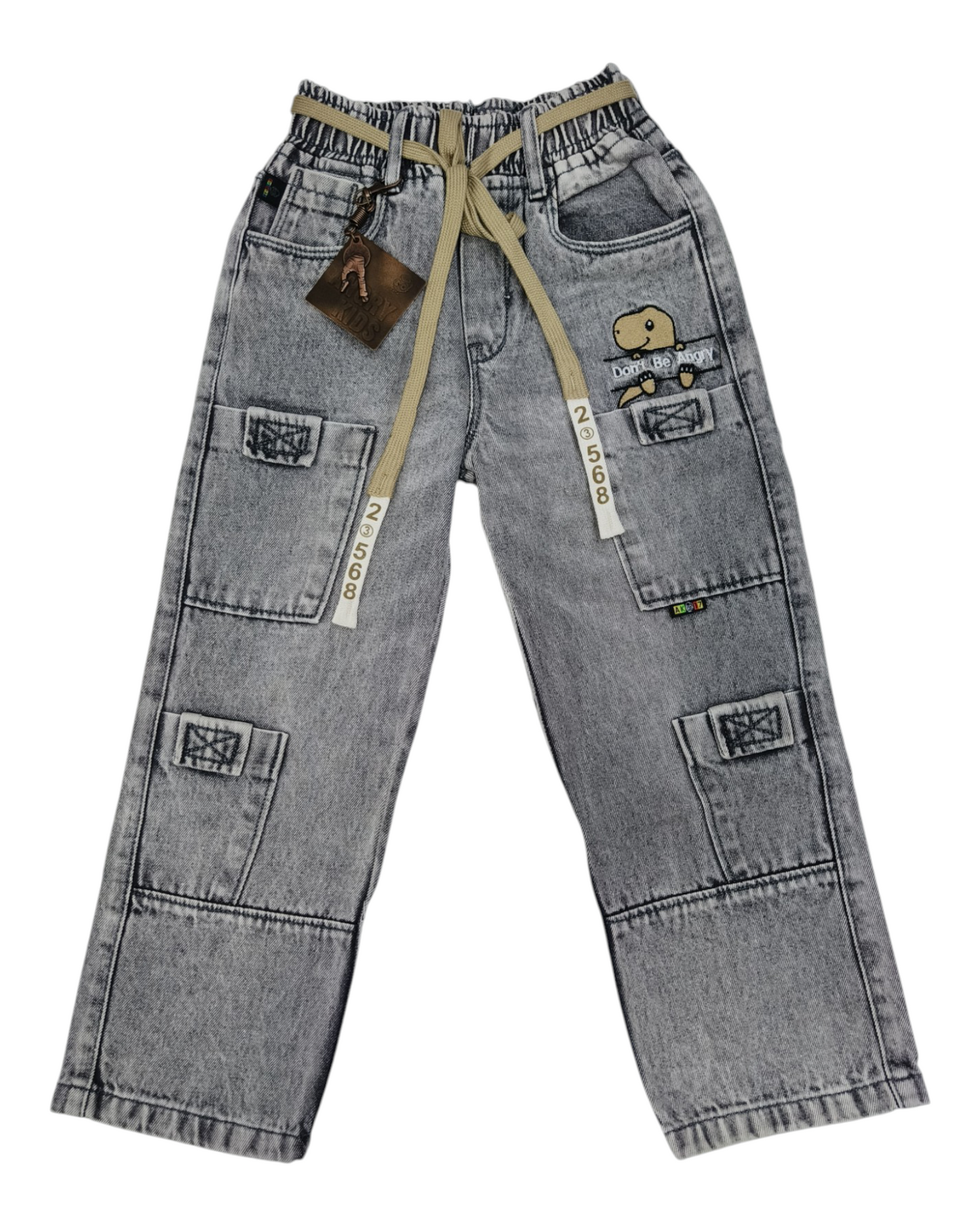 Gray Cargo Jeans for Kids | Straight Fit