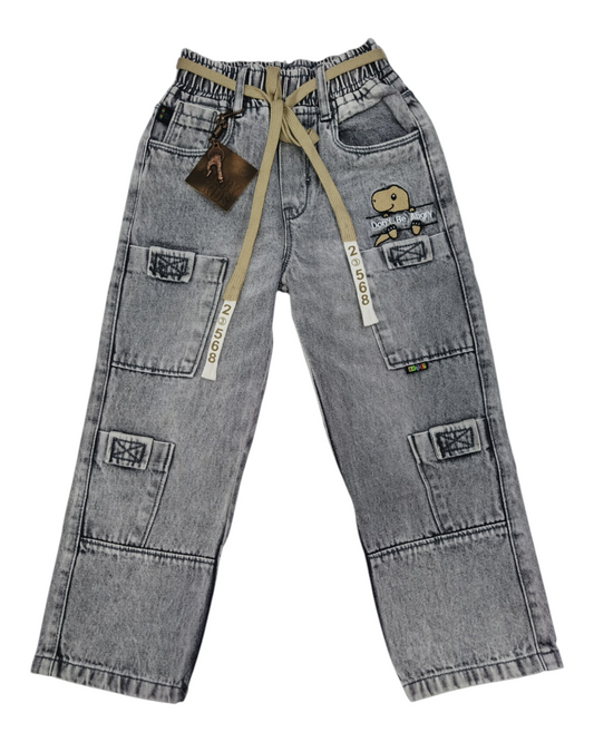 Gray Cargo Jeans for Kids | Straight Fit