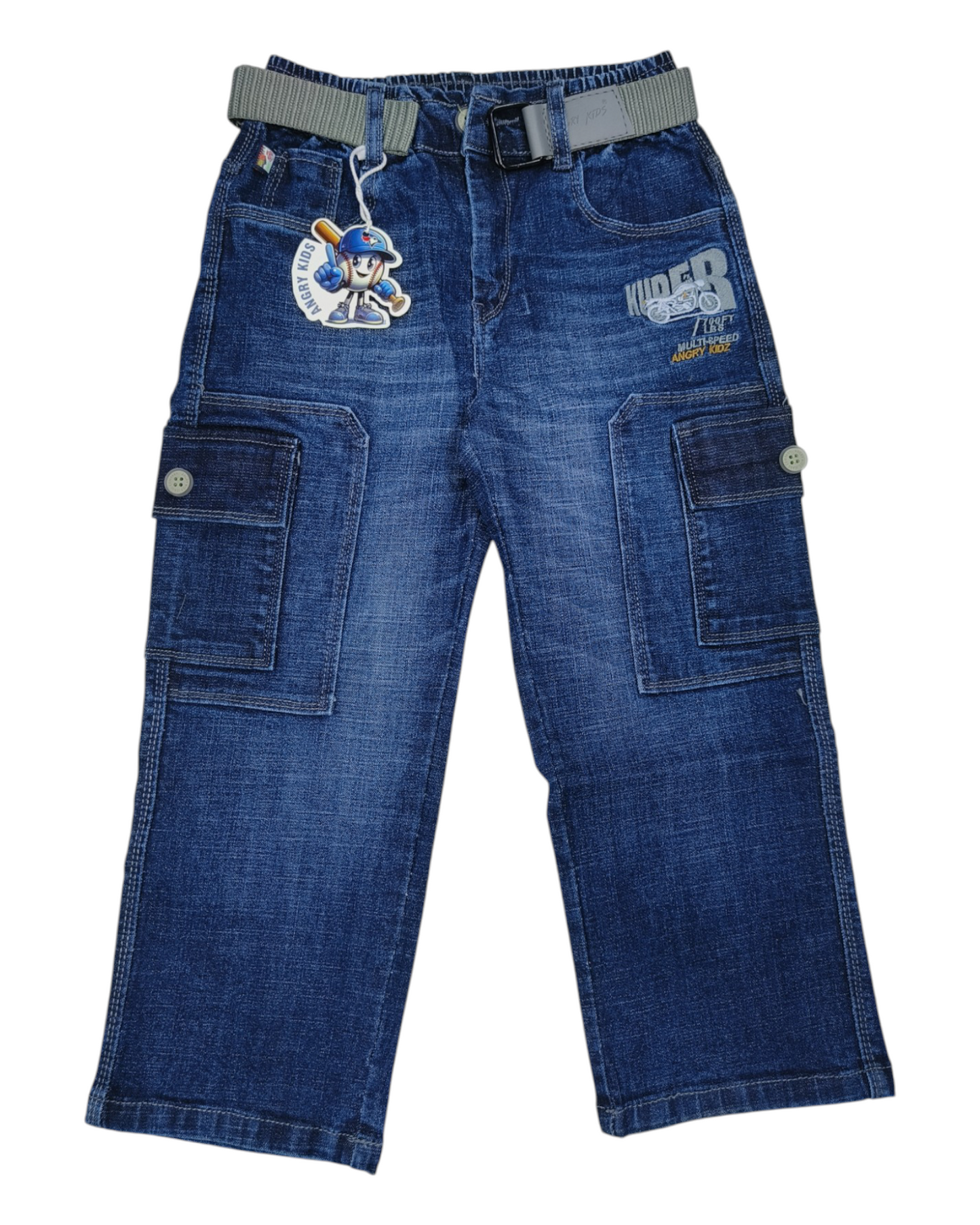 Boys Blue Straight Fit Denim Cargos