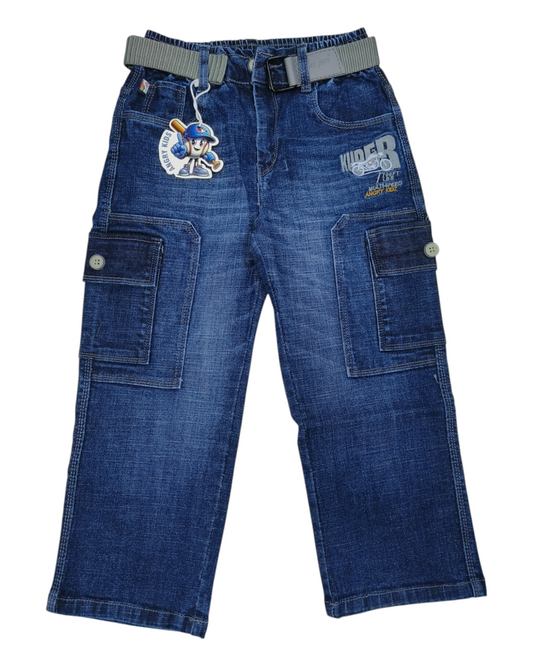 Boys Blue Straight Fit Denim Cargos
