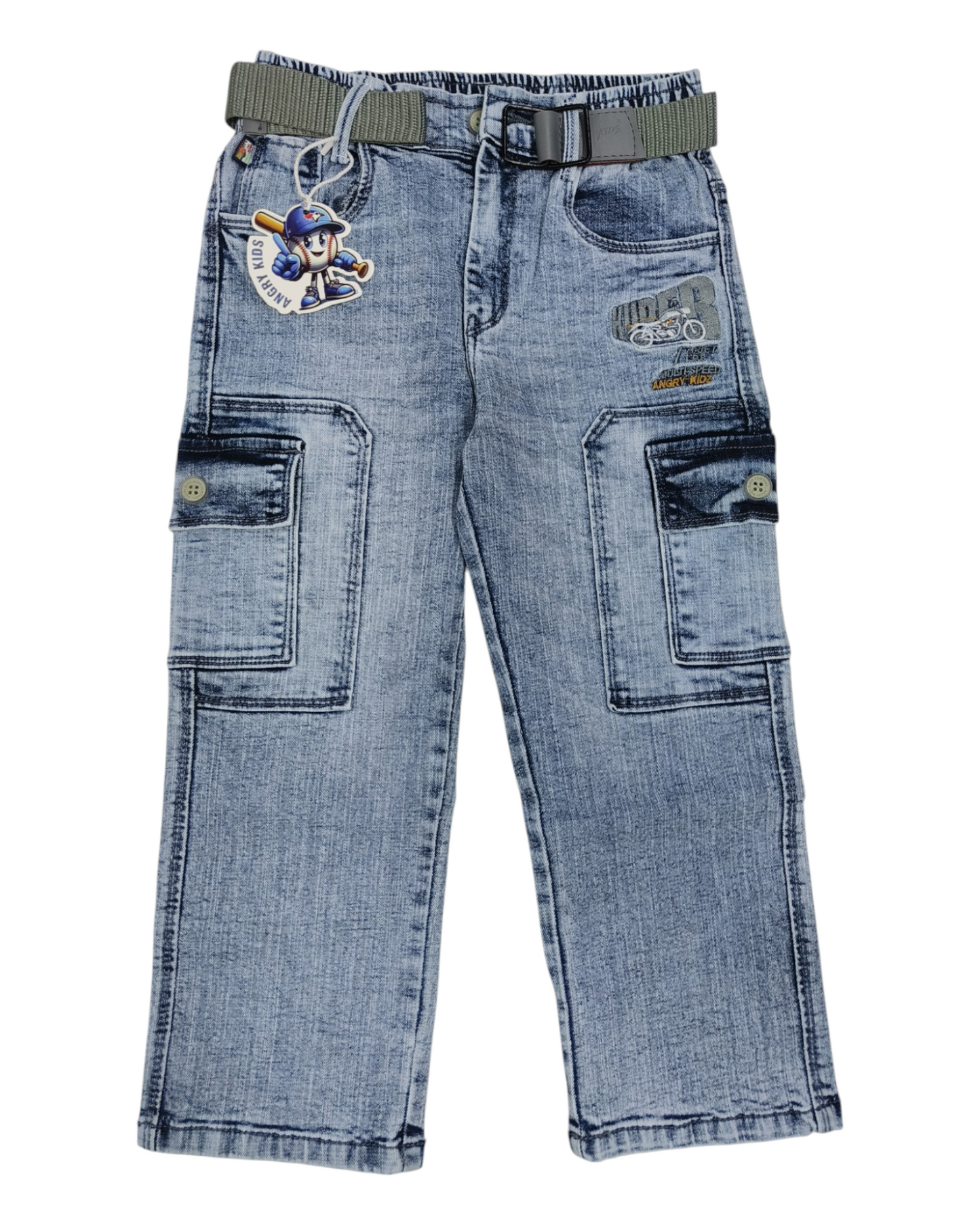 Boys Sky Blue Straight Fit Denim Cargos