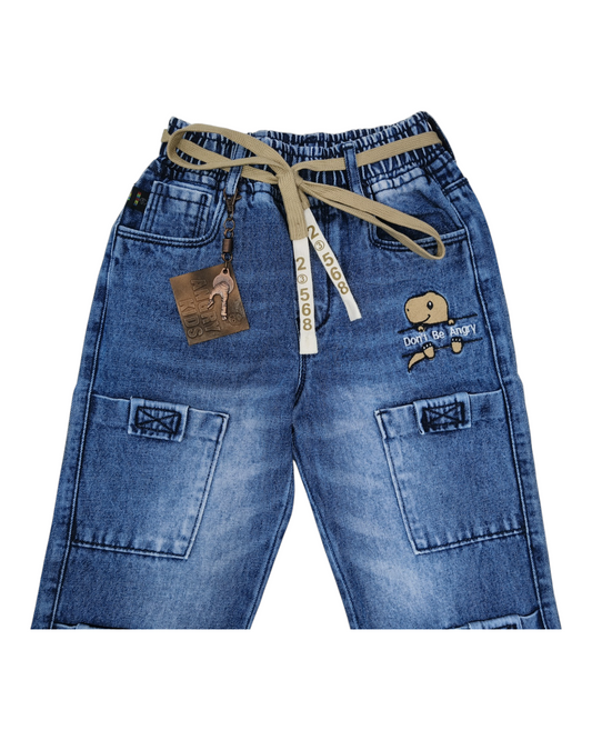Blue Kids Cargo Jeans - Straight Fit Denim