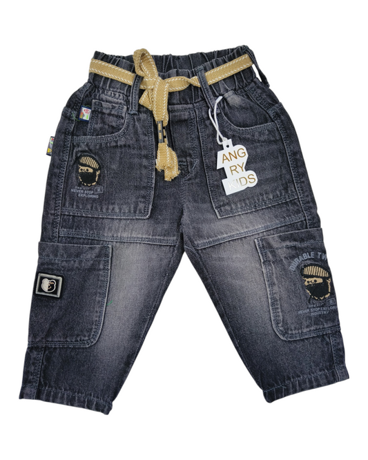 Black Denim Mom Fit Cargo Jeans 9154